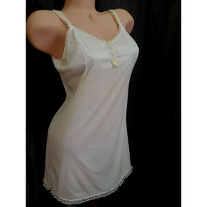 VANITY FAIR Full Slip Dress SILKY YELLOW MINI Bows Ruffles Coquette Sissy XS